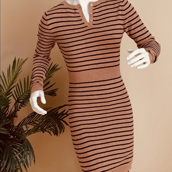 Old Navy Tan Black Stripe Sweater Dress - Picture 3 of 8